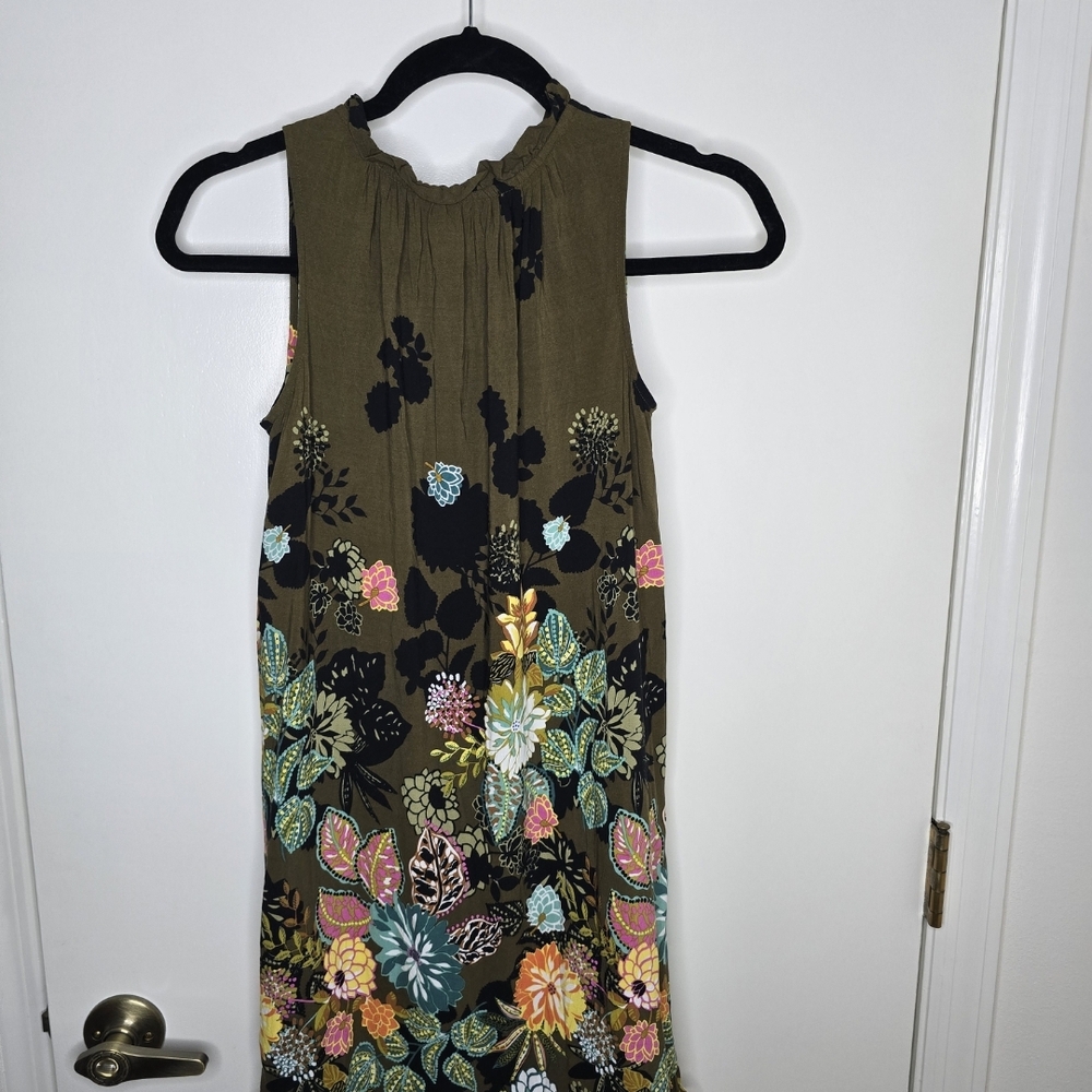 LOFT Olive Green/Multi Color Sleeveless Mini Sundress XSP - Picture 3 of 5